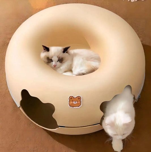 🐾 Semi-Enclosed Cat Tunnel Bed & Peekaboo Cave – Cozy Hideout for Indoor Cats ✨